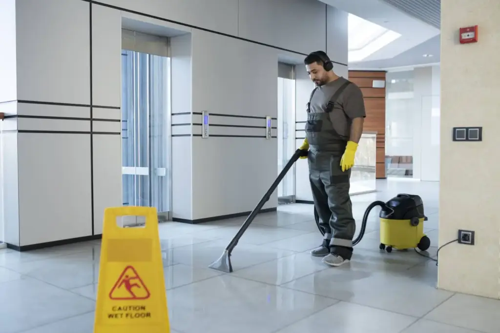 Professional janitor cleaning a hospital. - Paragon Peak Building Maintenance Professional janitor cleaning a hospital.